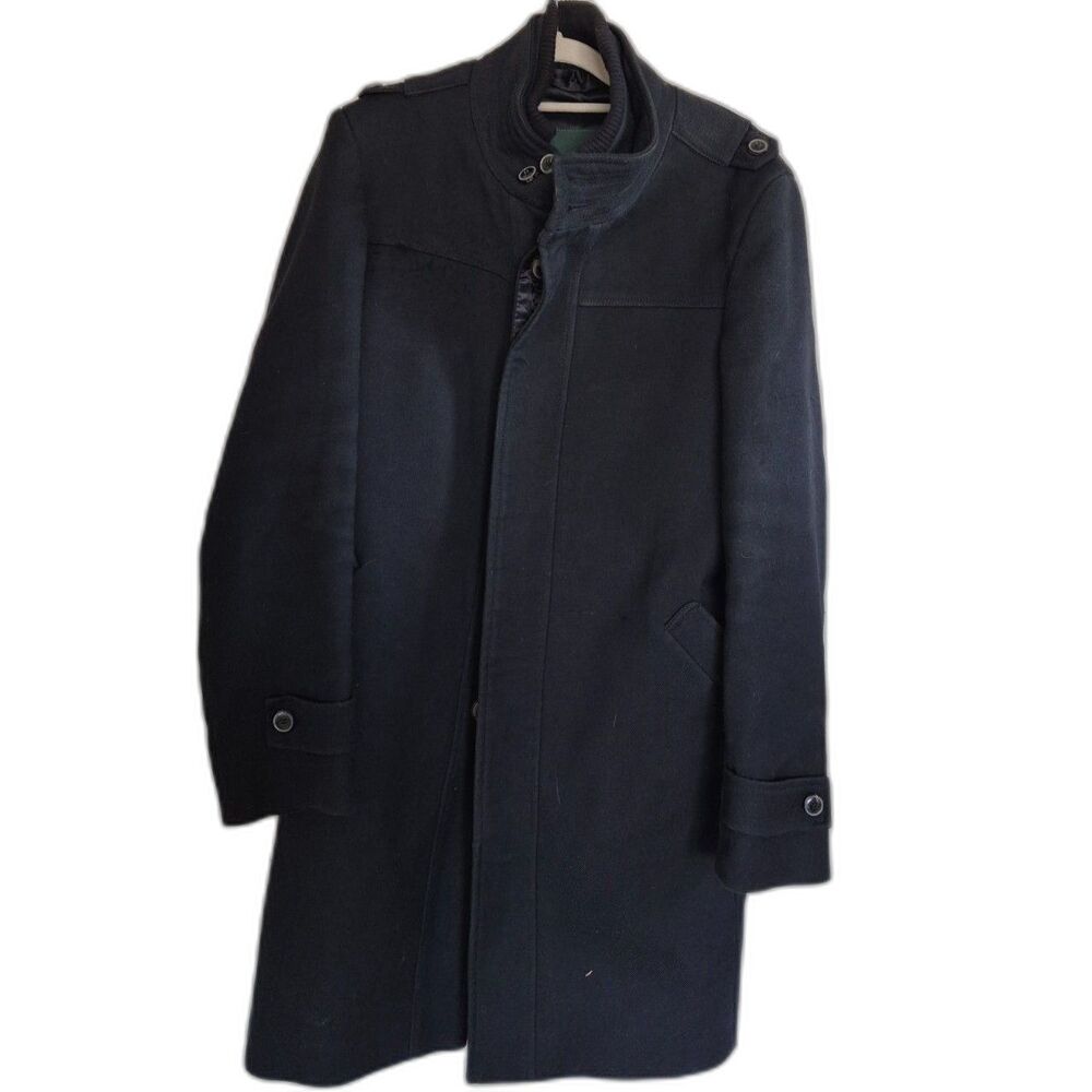 Vintage Navy Blue Wool Blend Overcoat Lining Heavyweight Jacket Men's M / 38